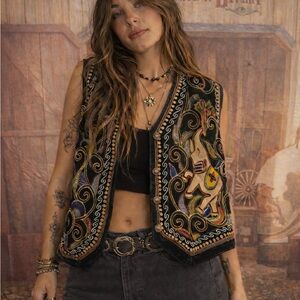 Vintage Velvet Elephant Vest – Woven Jacquard Motif